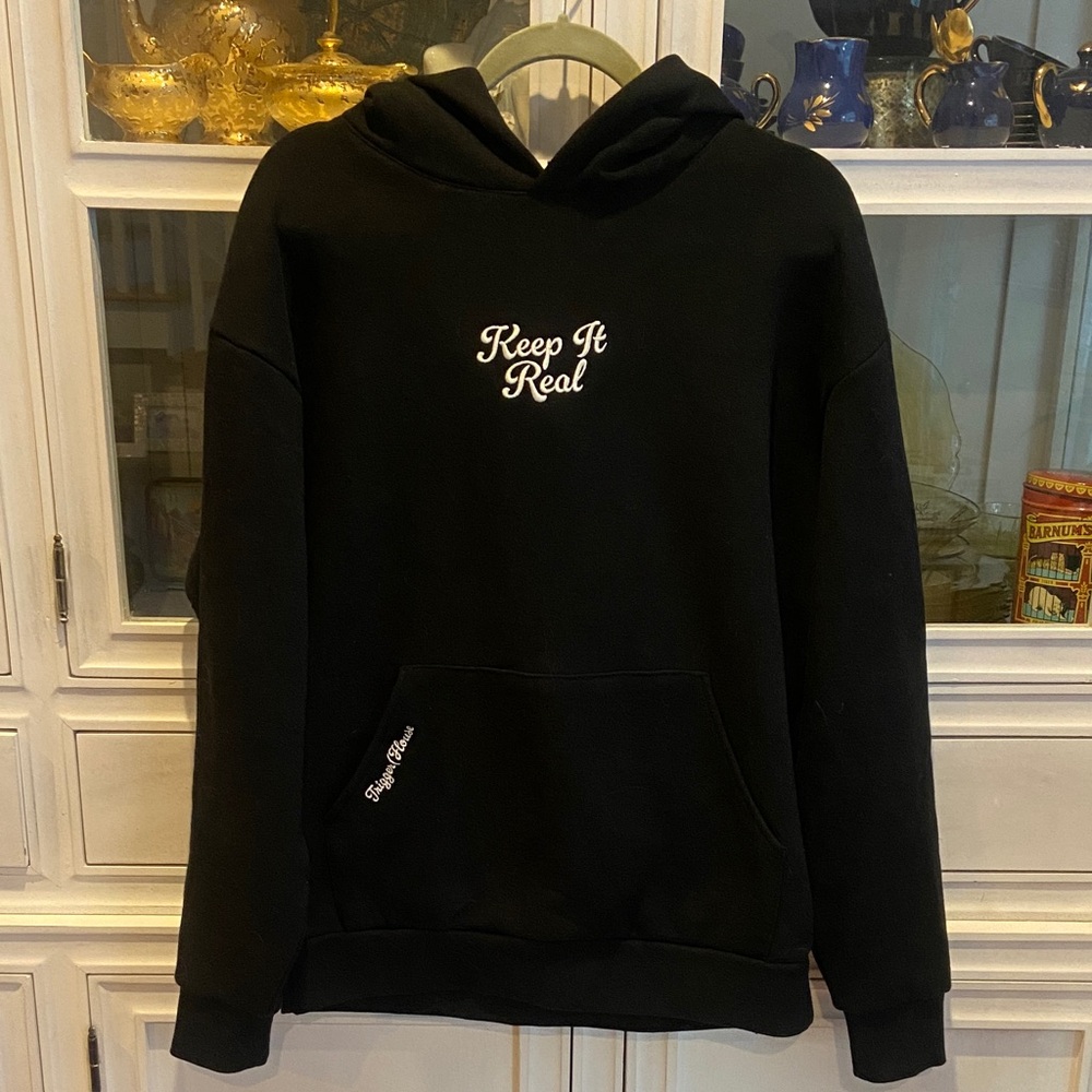 Keep It Real Black Hoodie with White Script